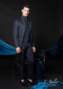 giacca damascata blu scuro elegante